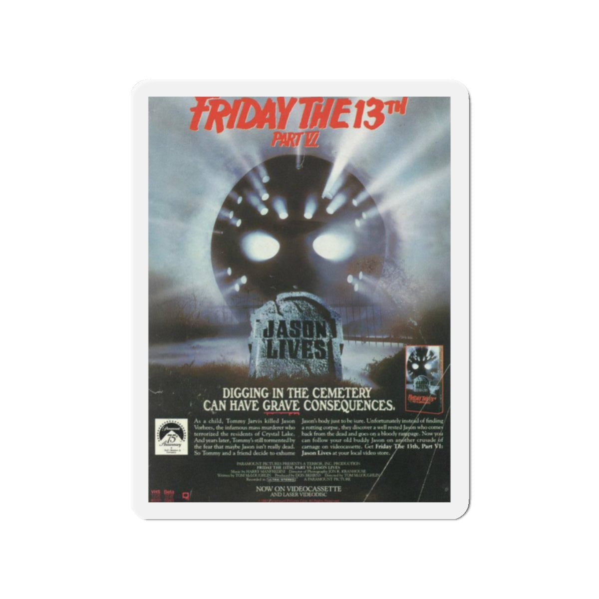 FRIDAY THE 13TH PART VI - JASON LIVES (VIDEO) 1986 Movie Poster - Die-Cut Magnet-2" x 2"-The Sticker Space