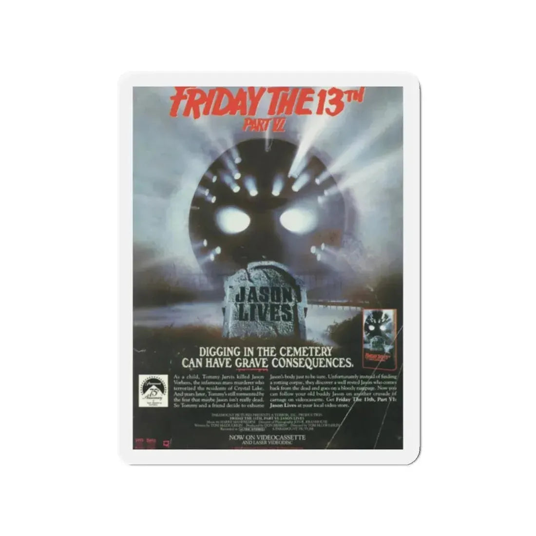 FRIDAY THE 13TH PART VI - JASON LIVES (VIDEO) 1986 Movie Poster - Refrigerator Magnet 2 Inch - The Sticker Space