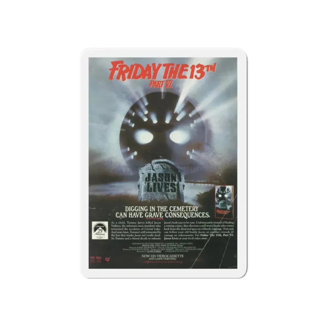 FRIDAY THE 13TH PART VI - JASON LIVES (VIDEO) 1986 Movie Poster - Refrigerator Magnet 6 Inch - The Sticker Space