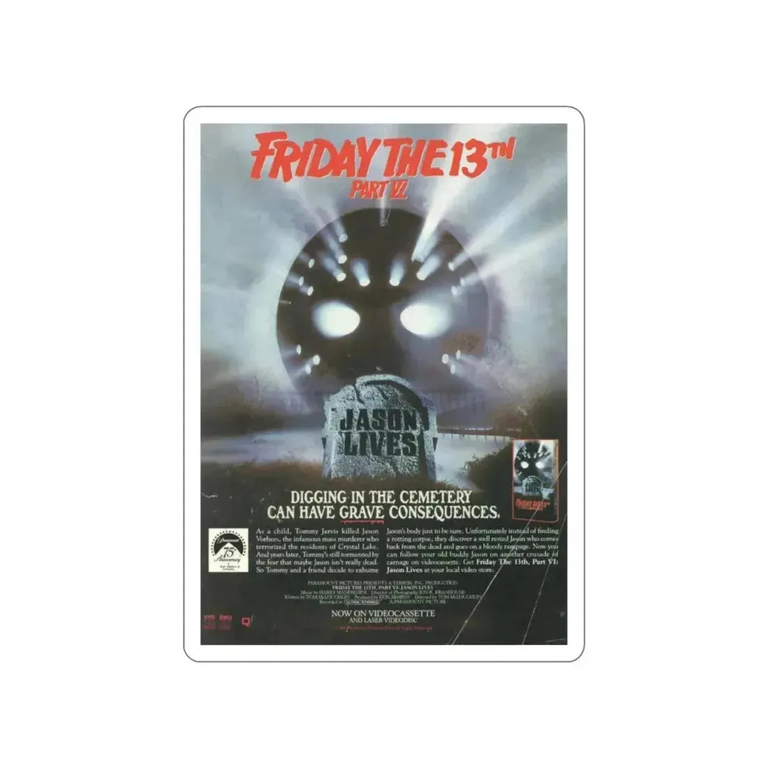 FRIDAY THE 13TH PART VI - JASON LIVES (VIDEO) 1986 Movie Poster STICKER Vinyl Die-Cut Decal - The Sticker Space