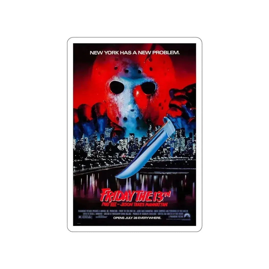 FRIDAY THE 13TH PART VIII - JASON TAKES MANHATTAN 1989 Movie Poster STICKER Vinyl Die-Cut Decal 4 Inch - The Sticker Space