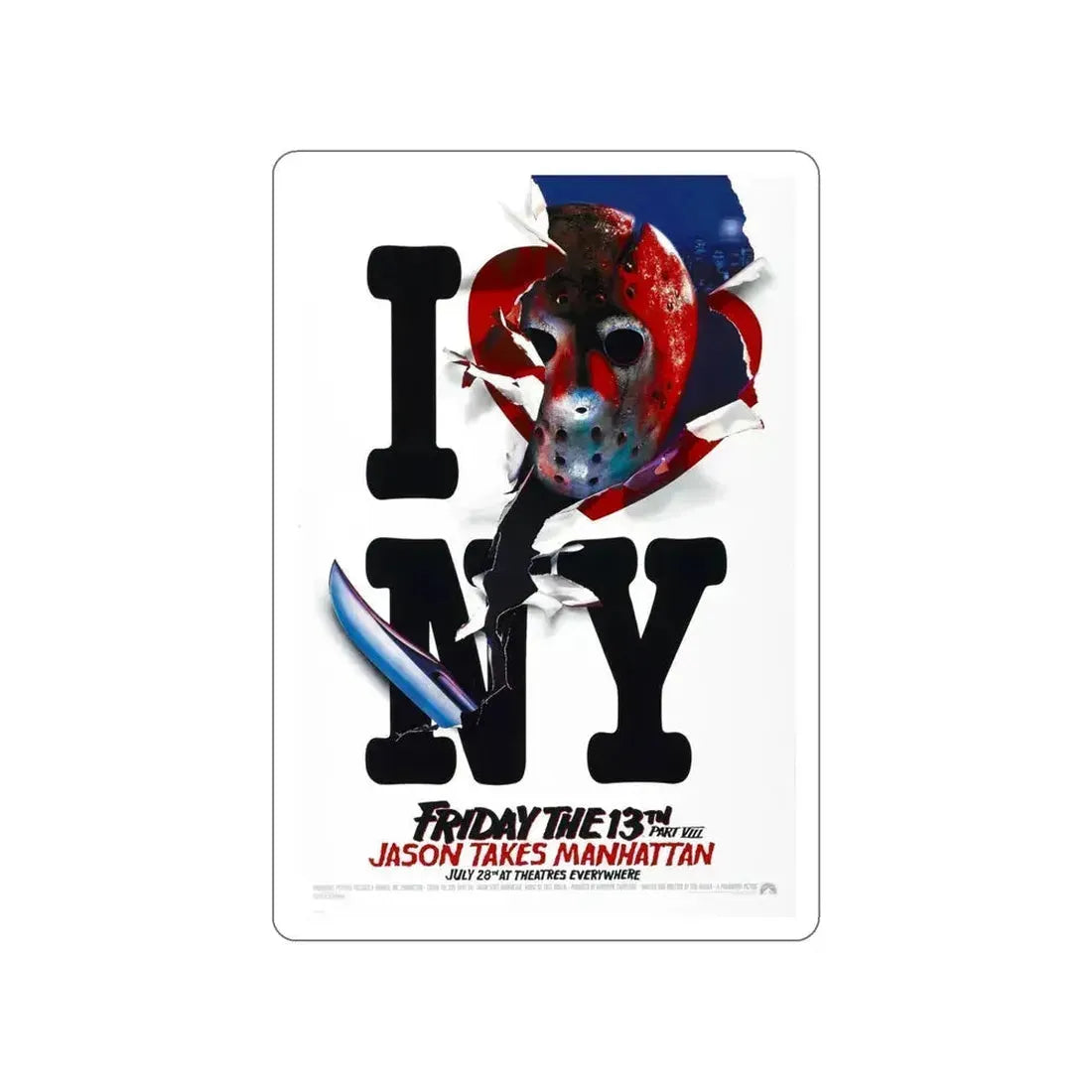 FRIDAY THE 13TH PART VIII - JASON TAKES MANHATTAN (TEASER) 1989 Movie Poster STICKER Vinyl Die-Cut Decal 5 Inch - The Sticker Space
