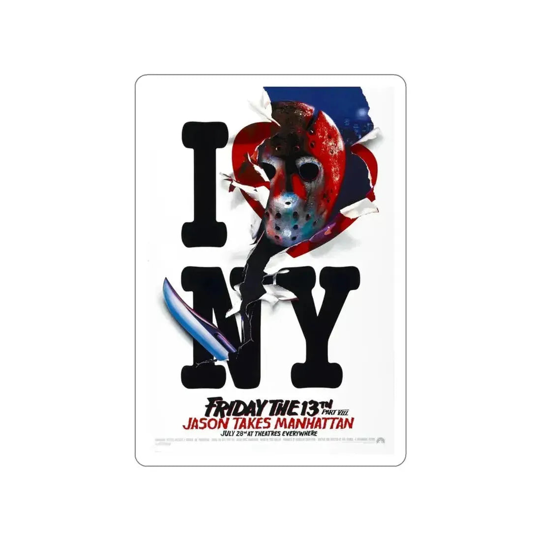 FRIDAY THE 13TH PART VIII - JASON TAKES MANHATTAN (TEASER) 1989 Movie Poster STICKER Vinyl Die-Cut Decal - The Sticker Space