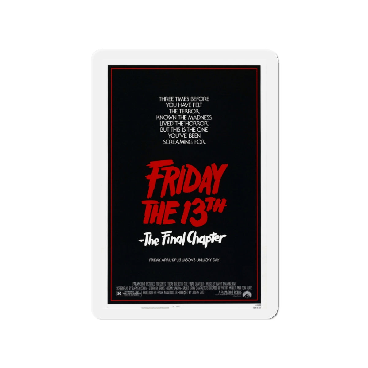 FRIDAY THE 13TH - THE FINAL CHAPTER (TEASER) 1984 Movie Poster - Die-Cut Magnet-3" x 3"-The Sticker Space