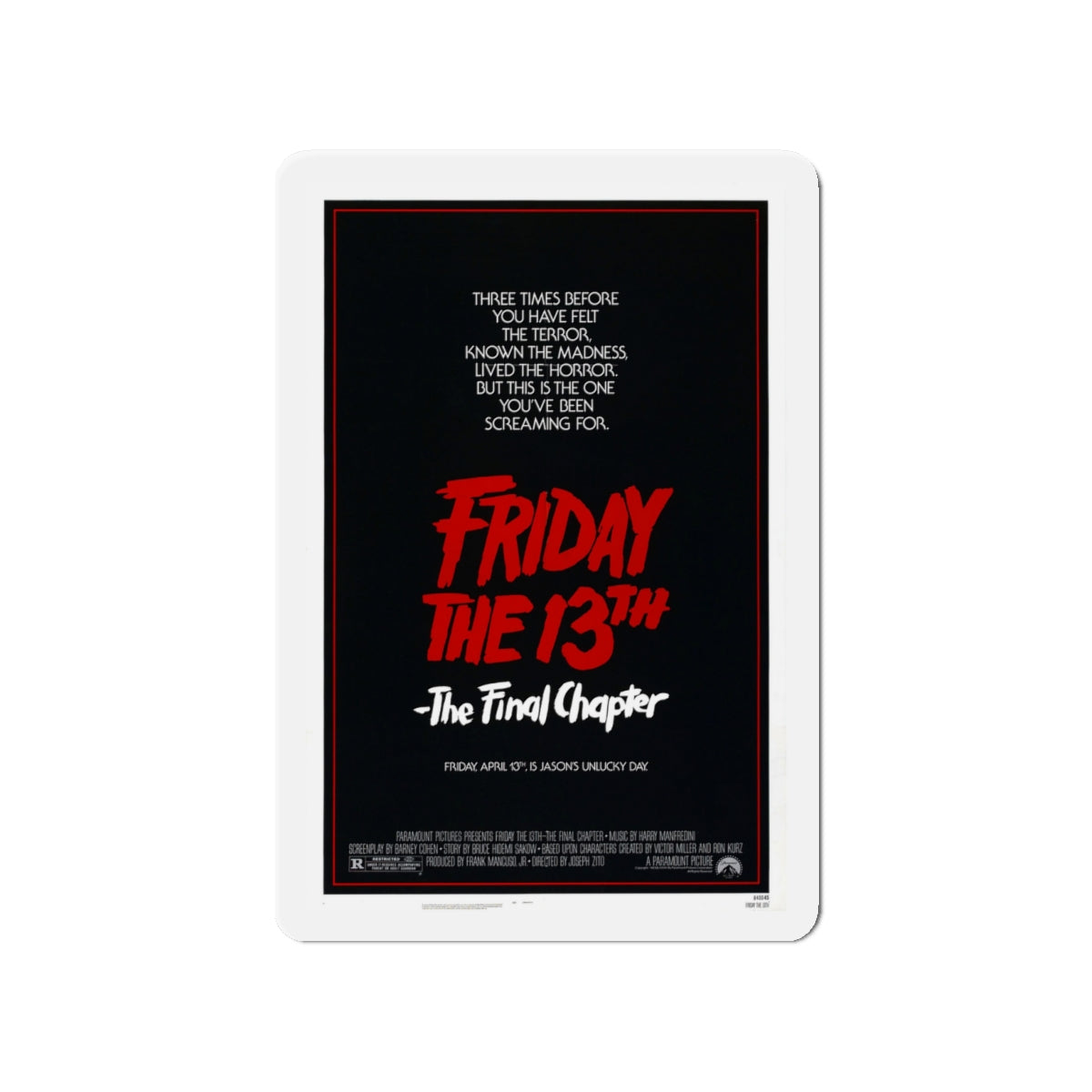 FRIDAY THE 13TH - THE FINAL CHAPTER (TEASER) 1984 Movie Poster - Die-Cut Magnet-4" x 4"-The Sticker Space