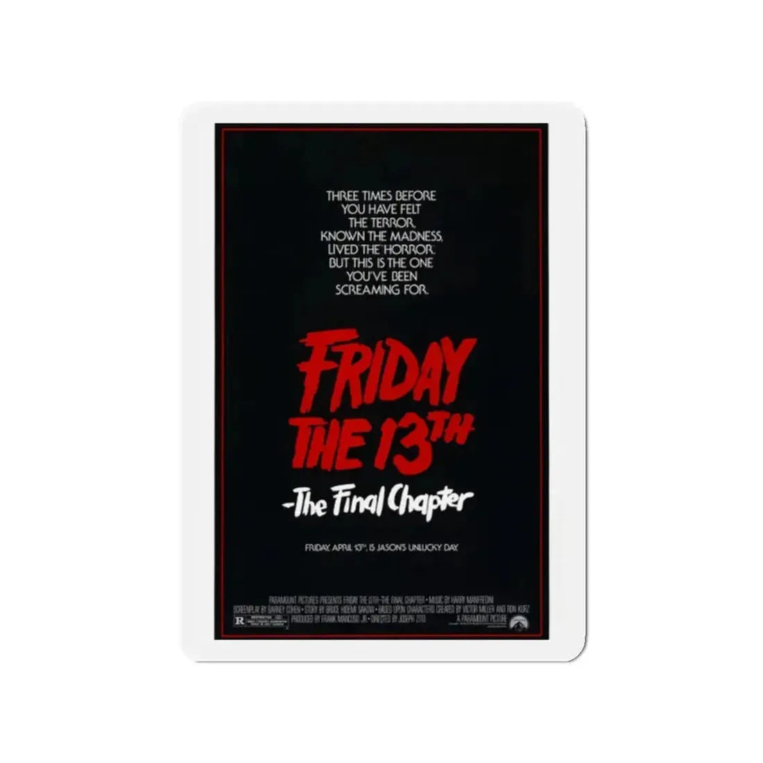 FRIDAY THE 13TH - THE FINAL CHAPTER (TEASER) 1984 Movie Poster - Refrigerator Magnet 2 Inch - The Sticker Space