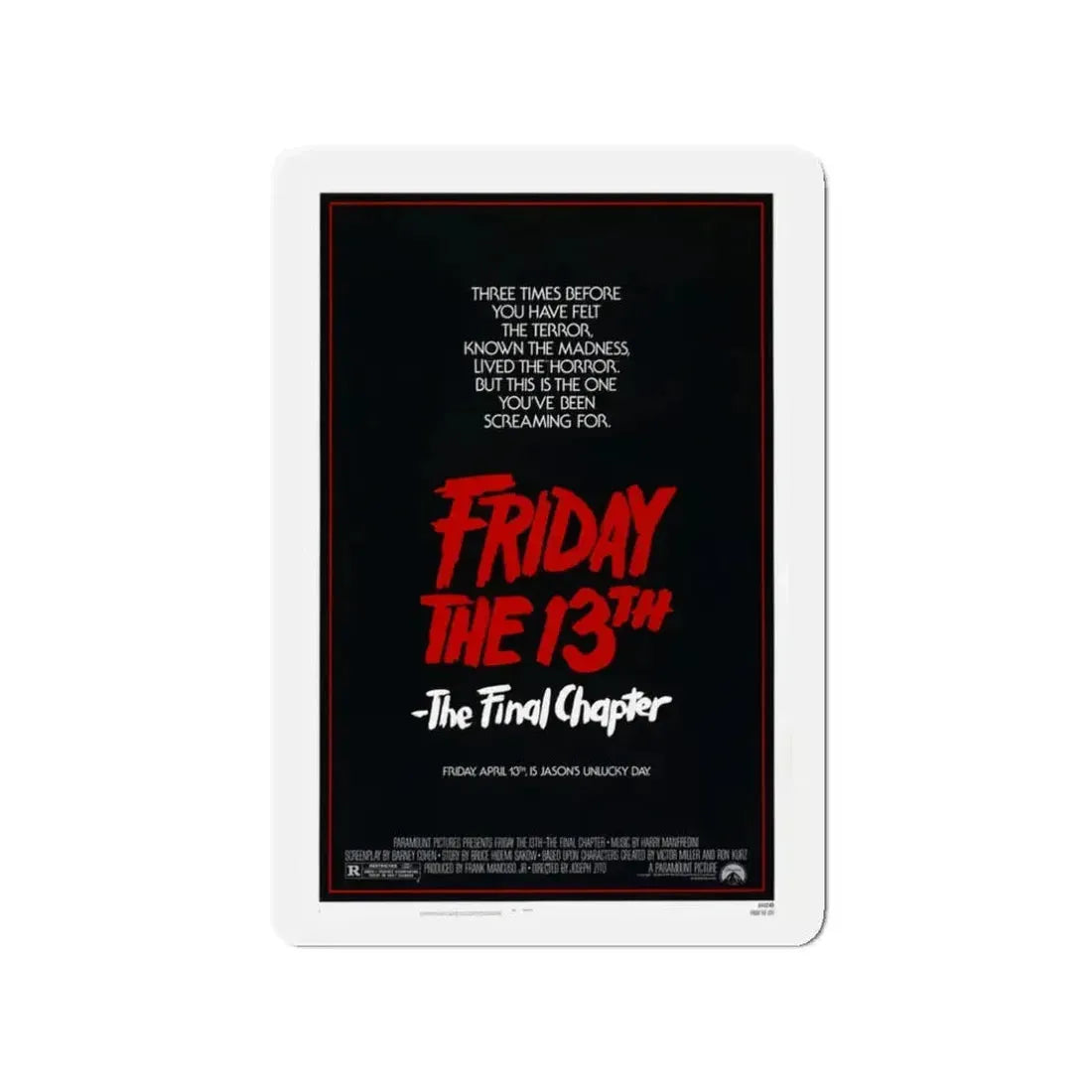 FRIDAY THE 13TH - THE FINAL CHAPTER (TEASER) 1984 Movie Poster - Refrigerator Magnet 3 Inch - The Sticker Space