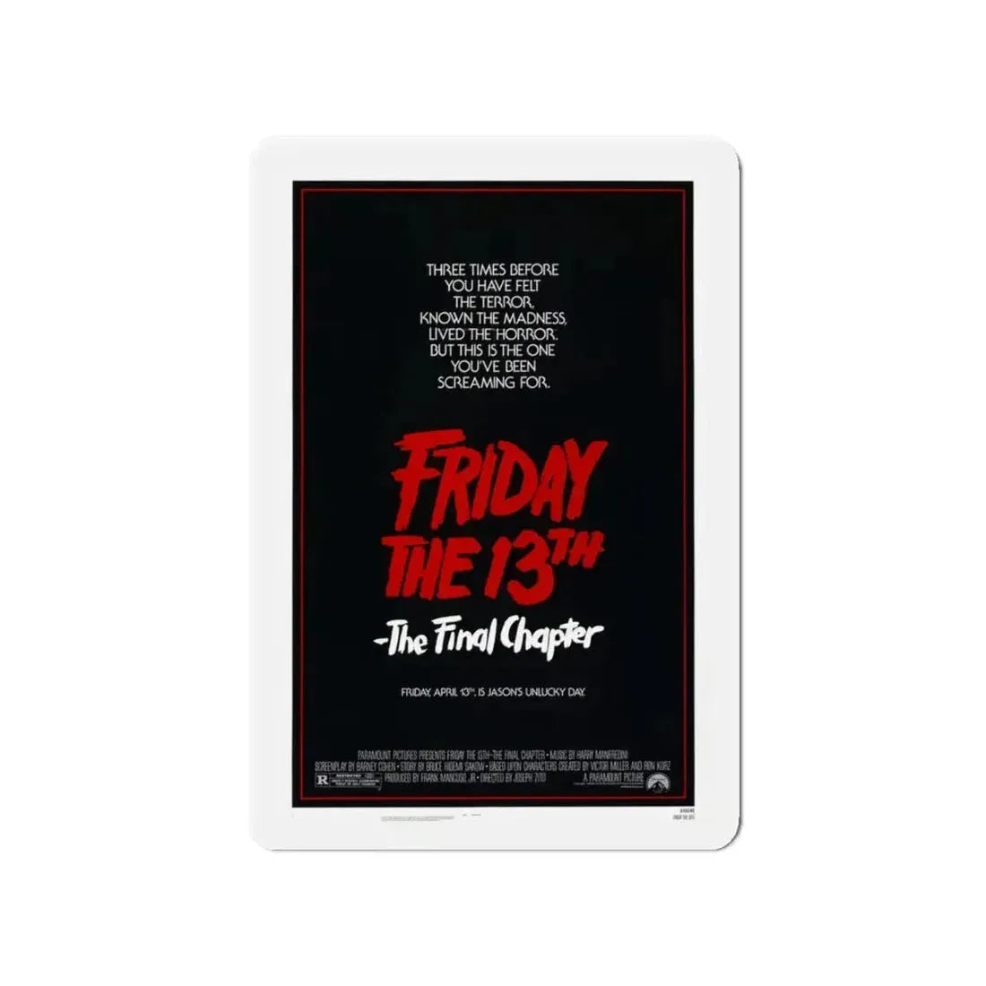 FRIDAY THE 13TH - THE FINAL CHAPTER (TEASER) 1984 Movie Poster - Refrigerator Magnet 4 Inch - The Sticker Space