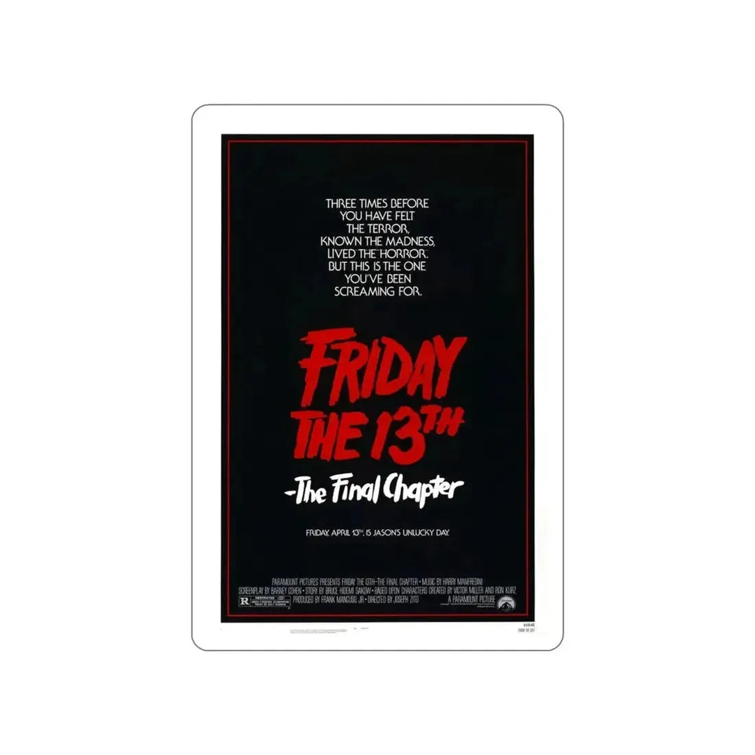 FRIDAY THE 13TH - THE FINAL CHAPTER (TEASER) 1984 Movie Poster STICKER Vinyl Die-Cut Decal - The Sticker Space