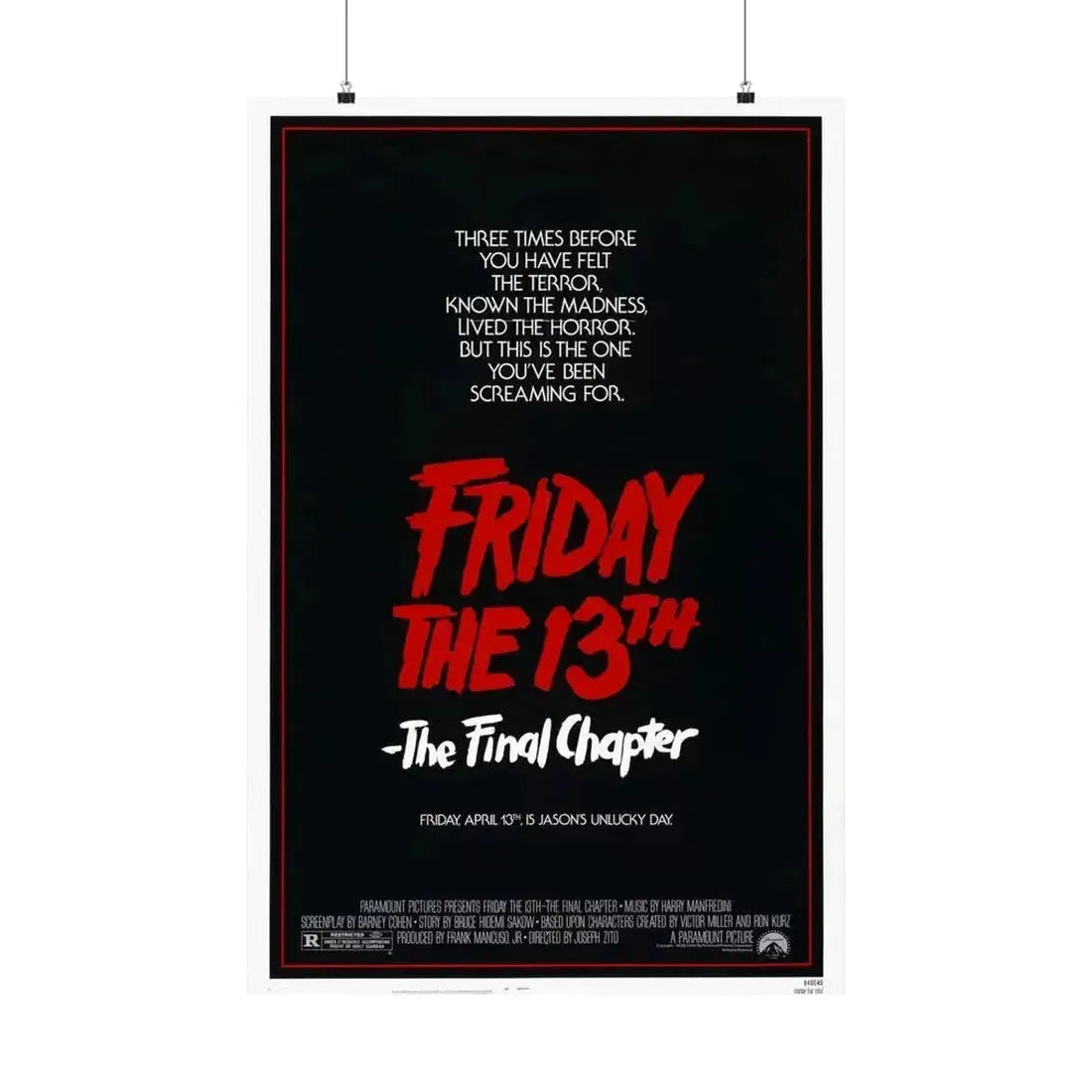 FRIDAY THE 13TH - THE FINAL CHAPTER (TEASER) 1984 - Paper Movie Poster 24″ x 36″ Matte - The Sticker Space