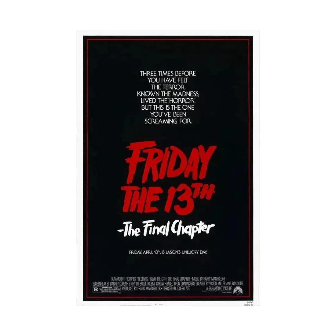FRIDAY THE 13TH - THE FINAL CHAPTER (TEASER) 1984 - Paper Movie Poster - The Sticker Space