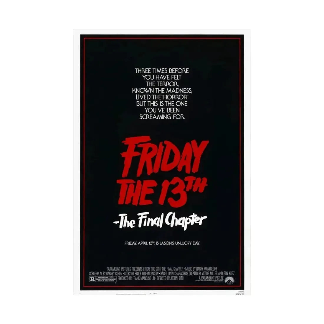 FRIDAY THE 13TH - THE FINAL CHAPTER (TEASER) 1984 - Paper Movie Poster - The Sticker Space