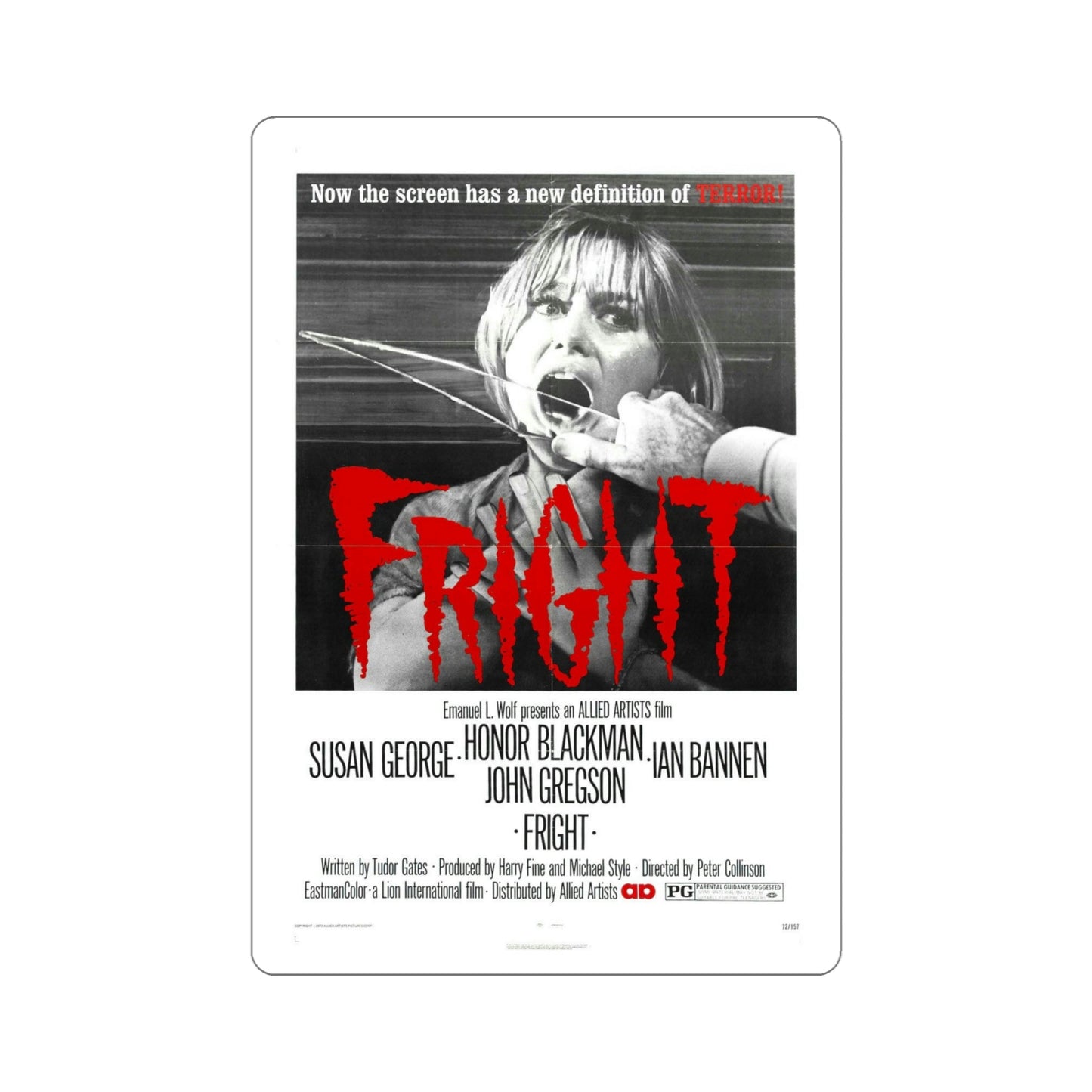 Fright 1972 Movie Poster STICKER Vinyl Die-Cut Decal-6 Inch-The Sticker Space