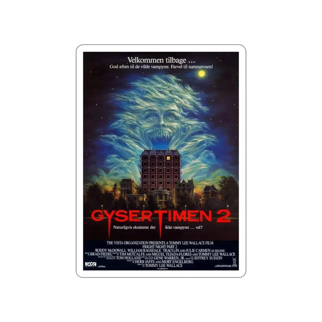 FRIGHT NIGHT 2 (DANISH) 1988 Movie Poster STICKER Vinyl Die-Cut Decal - The Sticker Space