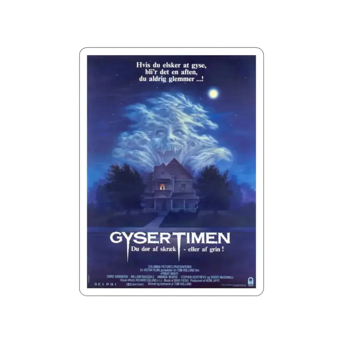 FRIGHT NIGHT (DANISH) 1985 Movie Poster STICKER Vinyl Die-Cut Decal 2 Inch - The Sticker Space