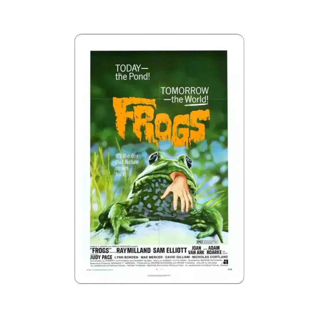 FROGS 1972 Movie Poster - STICKER Vinyl Kiss-Cut Decal 2 Inch White - The Sticker Space