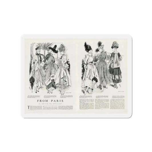 From Paris, Harper's Bazaar, May 1916 (Magazine Illustration) Refrigerator Magnet 2 Inch Die-Cut - The Sticker Space