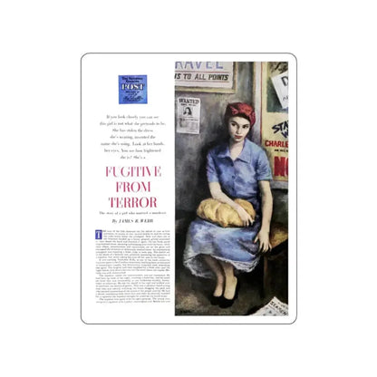 Fugitive From Terror (1), Saturday Evening Post, April 9, 1949 (Magazine Illustration) STICKER Vinyl Die-Cut Decal White Die-Cut 2 Inch - The Sticker Space