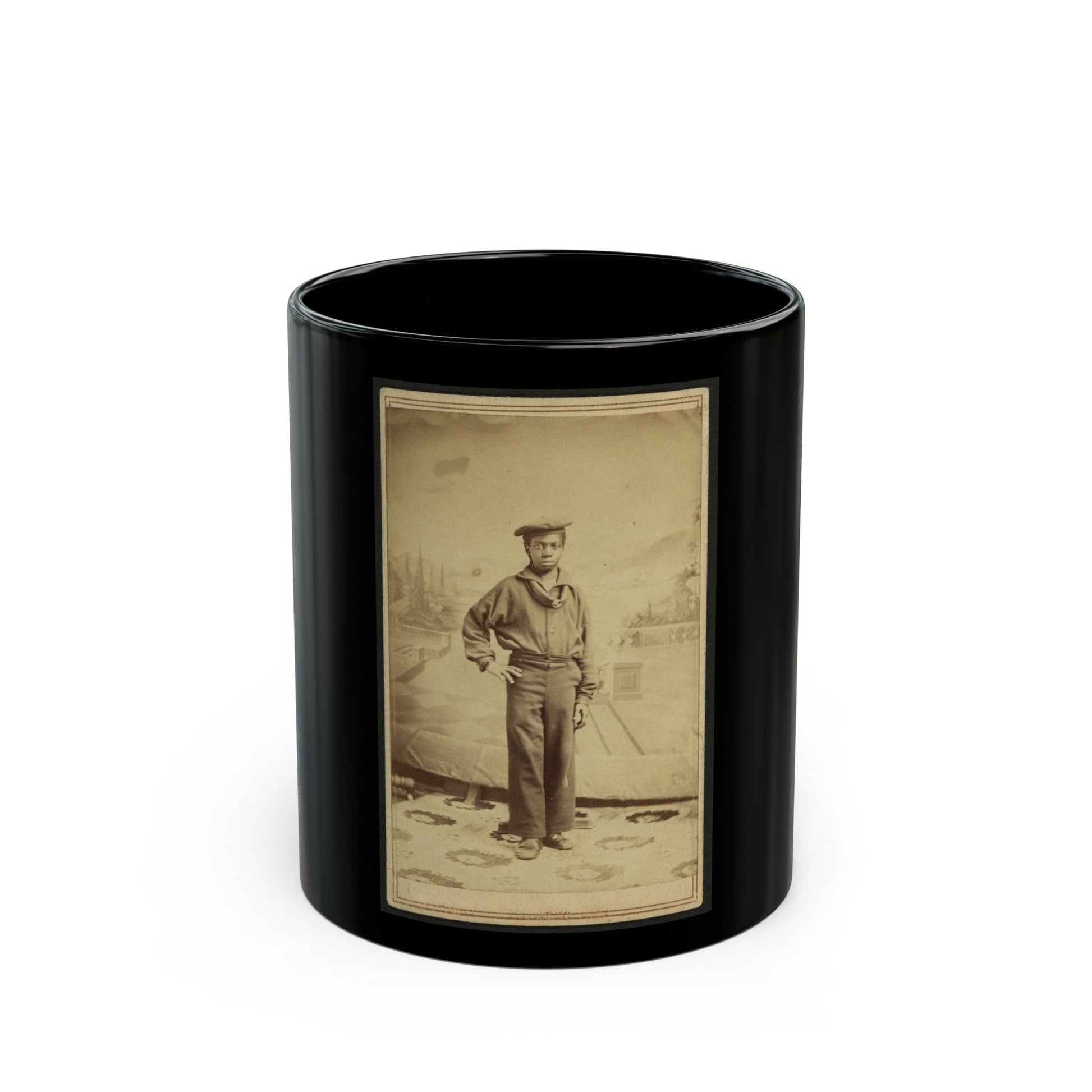 Full-Length Portrait Of An African American Sailor, Facing Front (U.S. Civil War) Black Coffee Mug-11oz-The Sticker Space