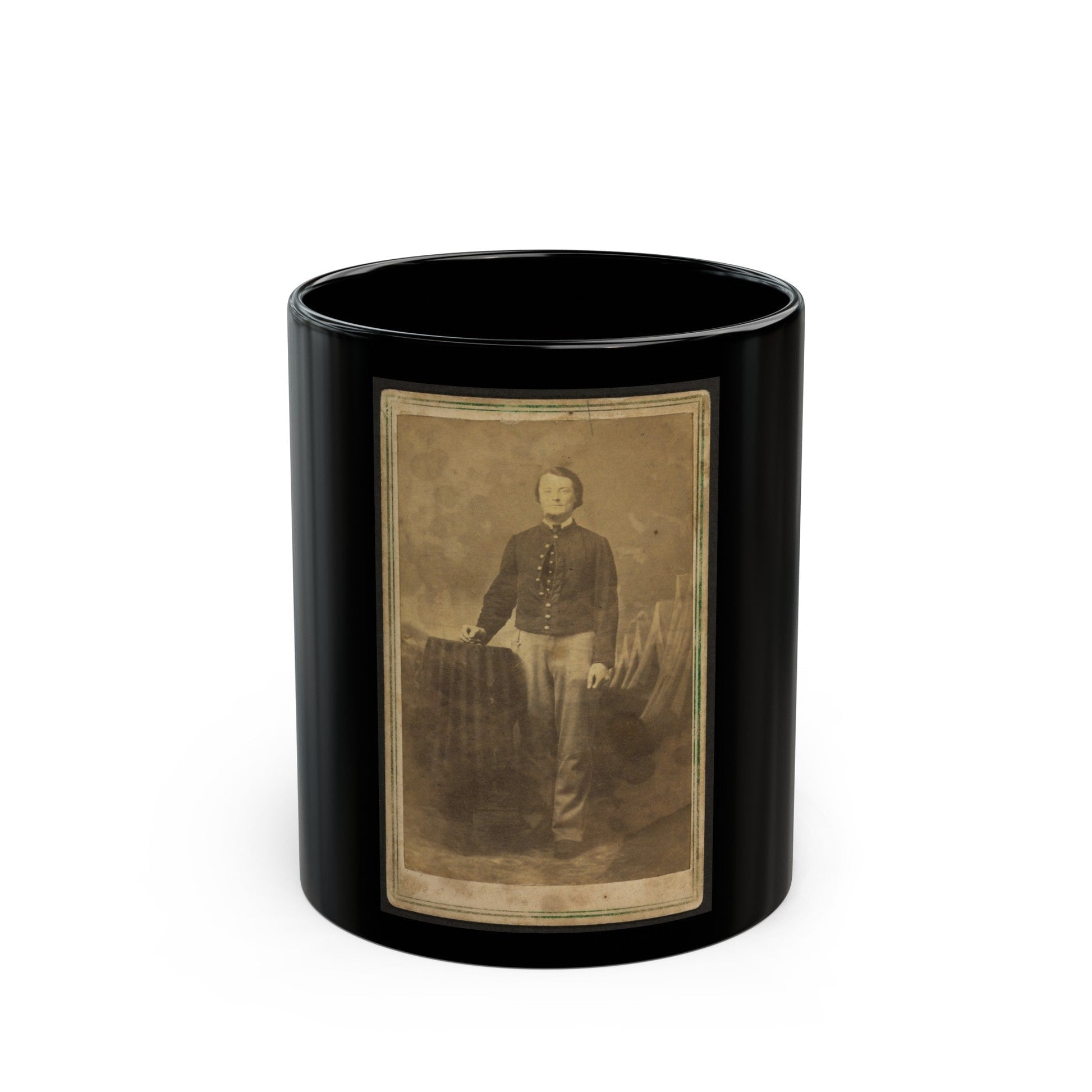 Full-Length Portrait Of Unidentified Civil War Soldier Standing Next To A Table (U.S. Civil War) Black Coffee Mug-11oz-The Sticker Space