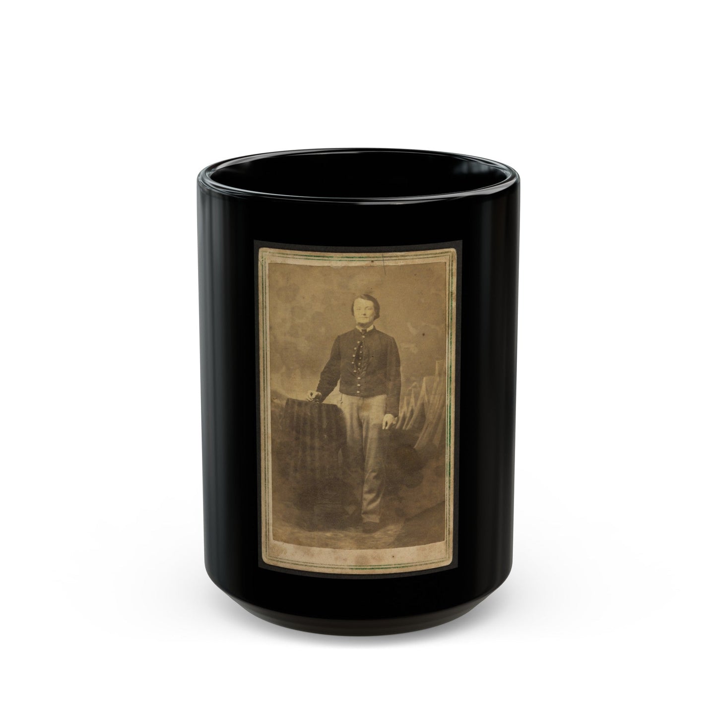 Full-Length Portrait Of Unidentified Civil War Soldier Standing Next To A Table (U.S. Civil War) Black Coffee Mug-15oz-The Sticker Space