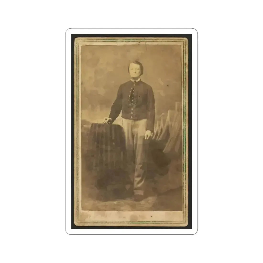 Full-Length Portrait of Unidentified Civil War Soldier Standing Next to a Table (U.S. Civil War) STICKER Vinyl Kiss-Cut Decal 4 Inch White - The Sticker Space