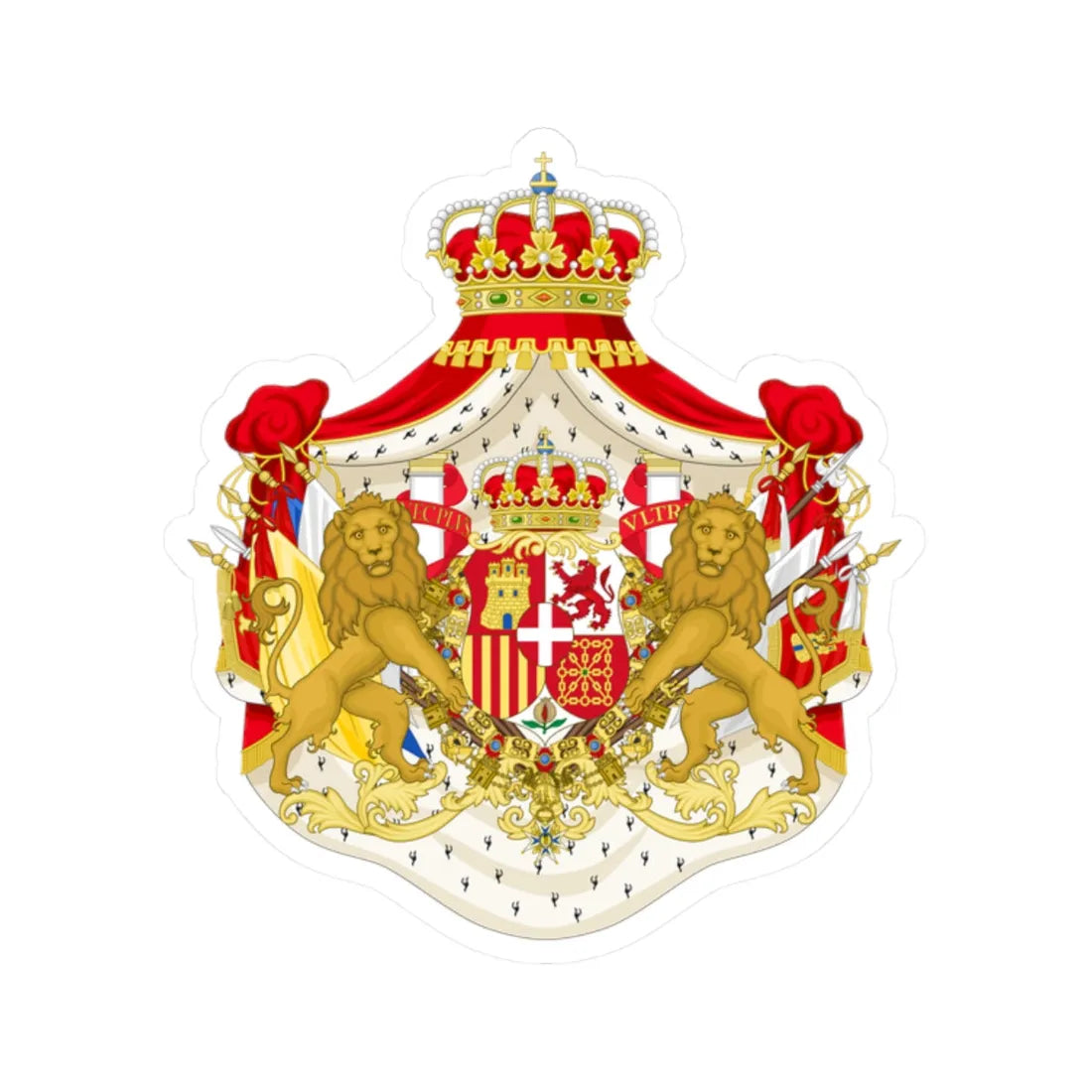 Full Ornamented Coat of Arms of Amadeo I of Spain (Spain) (Coat of Arms) STICKER Vinyl Kiss-Cut Decal 2 Inch White - The Sticker Space