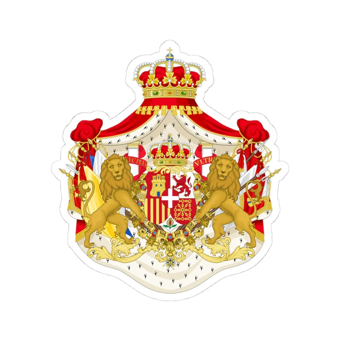 Full Ornamented Coat of Arms of Amadeo I of Spain (Spain) (Coat of Arms) STICKER Vinyl Kiss-Cut Decal 4 Inch White - The Sticker Space