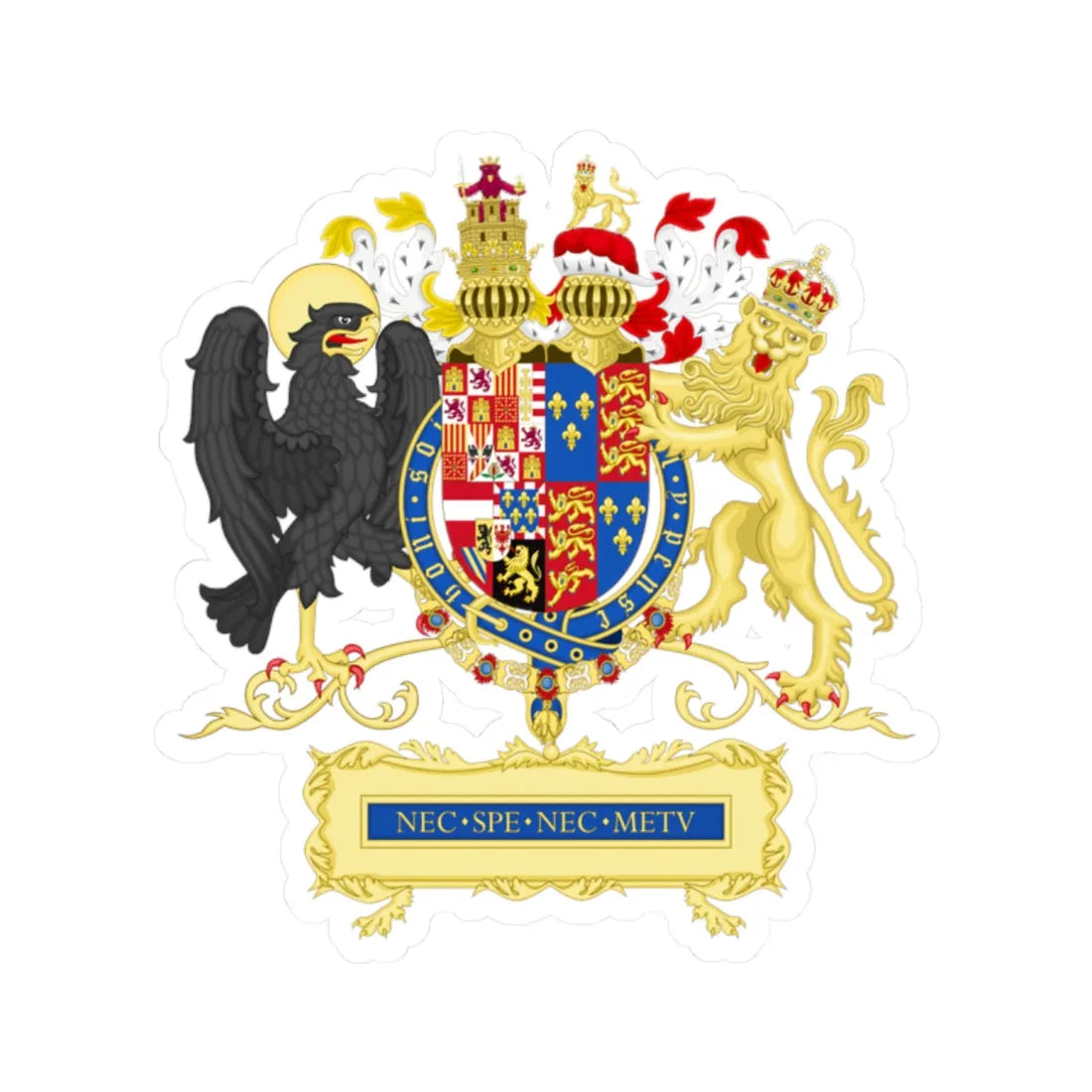 Full Ornamented Coat of arms of Philip II of Spain 1556-1558 (Spain) (Coat of Arms) STICKER Vinyl Kiss-Cut Decal - The Sticker Space