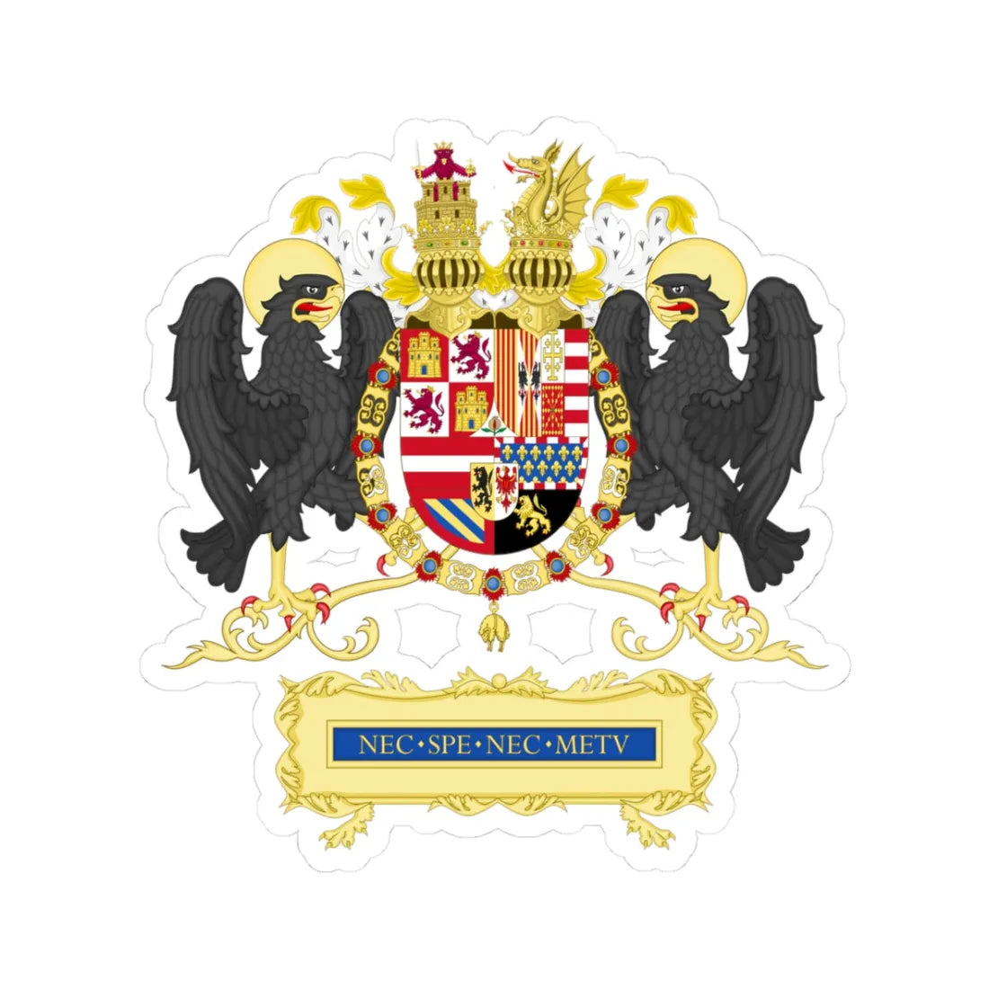 Full Ornamented Coat of arms of Philip II of Spain 1558-1580 (Spain) (Coat of Arms) STICKER Vinyl Kiss-Cut Decal 3 Inch White - The Sticker Space