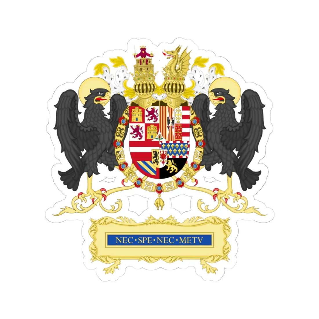Full Ornamented Coat of arms of Philip II of Spain 1558-1580 (Spain) (Coat of Arms) STICKER Vinyl Kiss-Cut Decal 4 Inch White - The Sticker Space