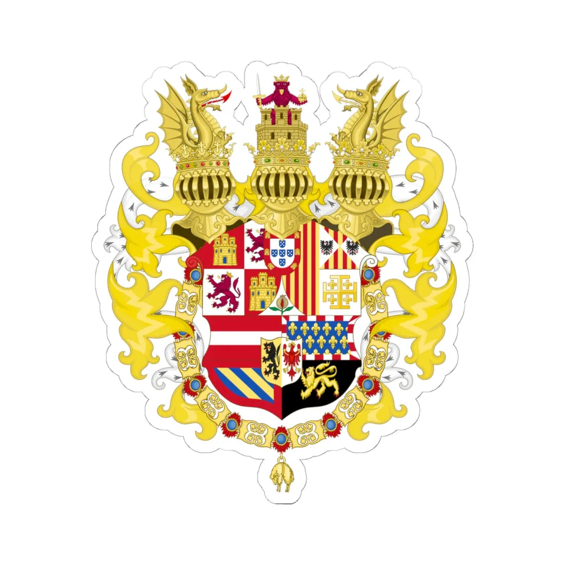 Full Ornamented Coat of Arms of Philip III and Charles V of Naples 1650-1700 (Spain) (Coat of Arms) STICKER Vinyl Kiss-Cut Decal 6 Inch White - The Sticker Space