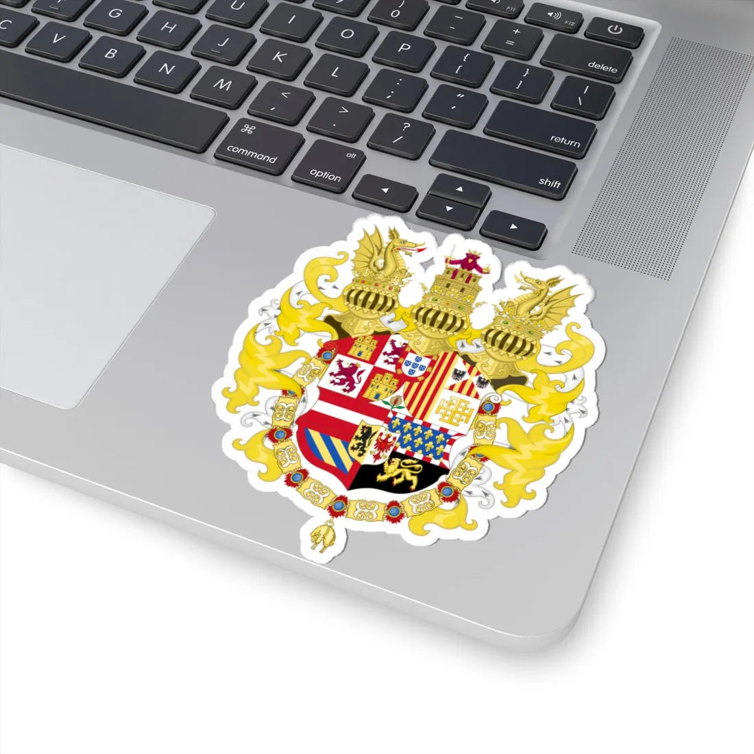 Full Ornamented Coat of Arms of Philip III and Charles V of Naples 1650-1700 (Spain) (Coat of Arms) STICKER Vinyl Kiss-Cut Decal - The Sticker Space