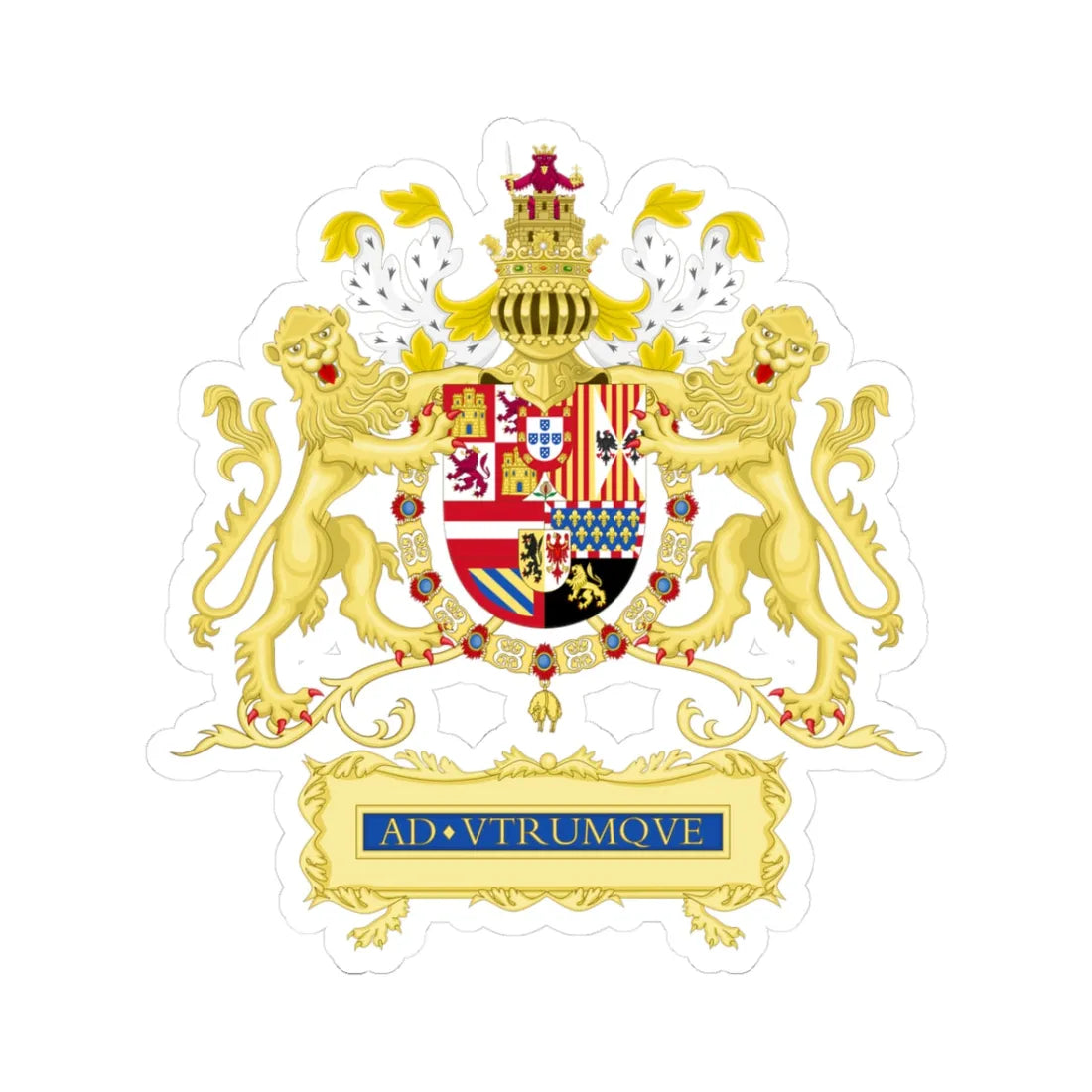 Full Ornamented Royal Coat of Arms of Spain 1621-1668 (Spain) (Coat of Arms) STICKER Vinyl Kiss-Cut Decal 3 Inch White - The Sticker Space