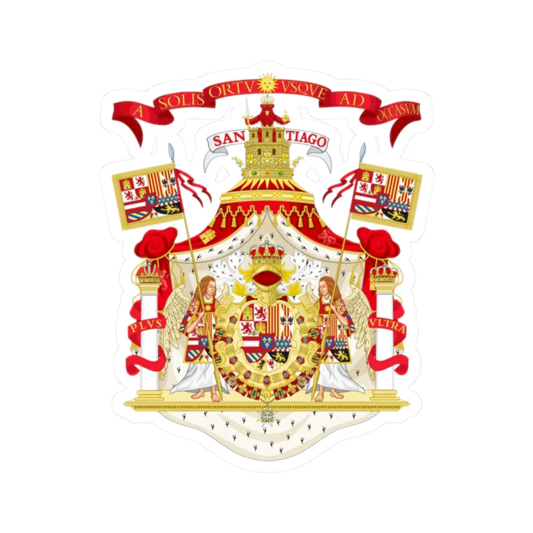 Full Ornamented Royal Coat of Arms of Spain 1700-1761 (Spain) (Coat of Arms) STICKER Vinyl Kiss-Cut Decal 2 Inch White - The Sticker Space
