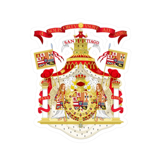 Full Ornamented Royal Coat of Arms of Spain 1700-1761 (Spain) (Coat of Arms) STICKER Vinyl Kiss-Cut Decal 2 Inch White - The Sticker Space