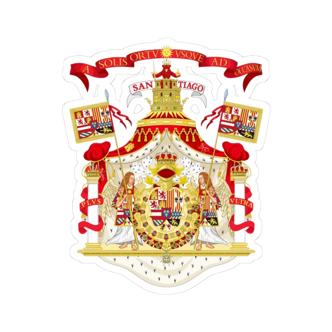 Full Ornamented Royal Coat of Arms of Spain 1700-1761 (Spain) (Coat of Arms) STICKER Vinyl Kiss-Cut Decal 3 Inch White - The Sticker Space
