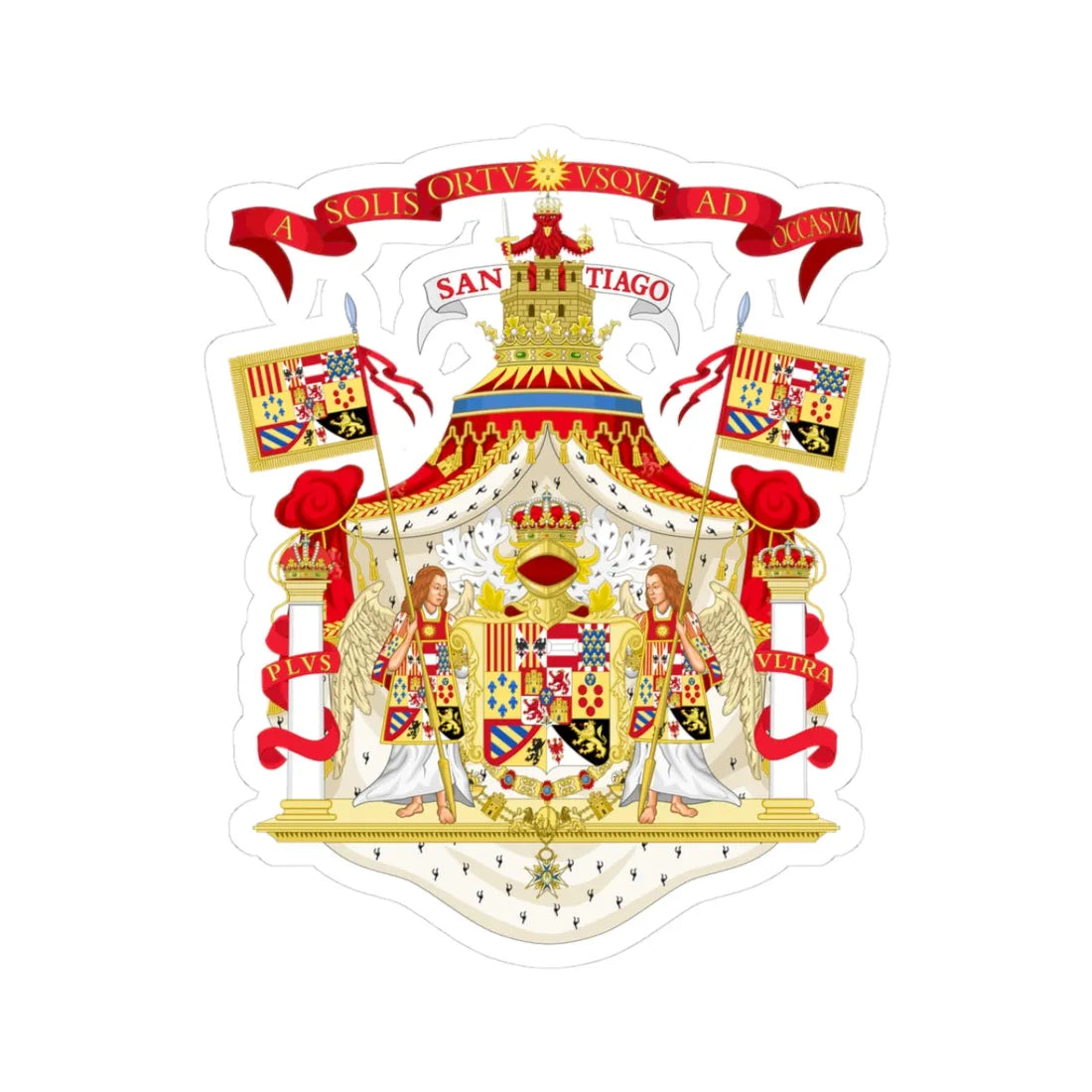Full Ornamented Royal Coat of Arms of Spain 1761-1868 and 1874-1931 (Spain) (Coat of Arms) STICKER Vinyl Kiss-Cut Decal 3 Inch White - The Sticker Space