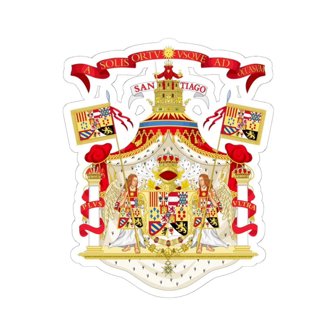 Full Ornamented Royal Coat of Arms of Spain 1761-1868 and 1874-1931 (Spain) (Coat of Arms) STICKER Vinyl Kiss-Cut Decal 6 Inch White - The Sticker Space