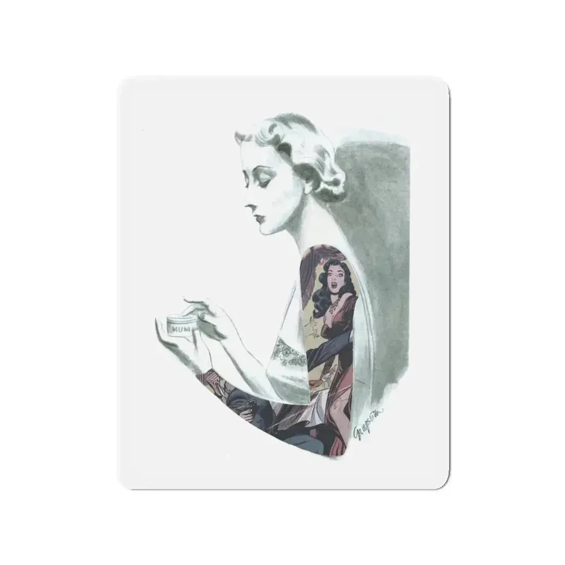 Full Sleeve, 1937 (Magazine Illustration) Refrigerator Magnet 3 Inch Die-Cut - The Sticker Space