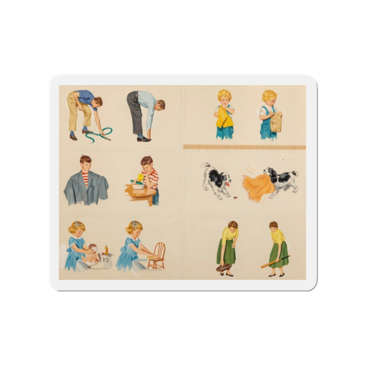 Fun at Home, Dick and Jane illustration (Magazine Illustration) Refrigerator Magnet-2" x 2"-The Sticker Space