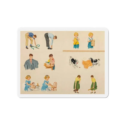 Fun at Home, Dick and Jane illustration (Magazine Illustration) Refrigerator Magnet 3 Inch Die-Cut - The Sticker Space