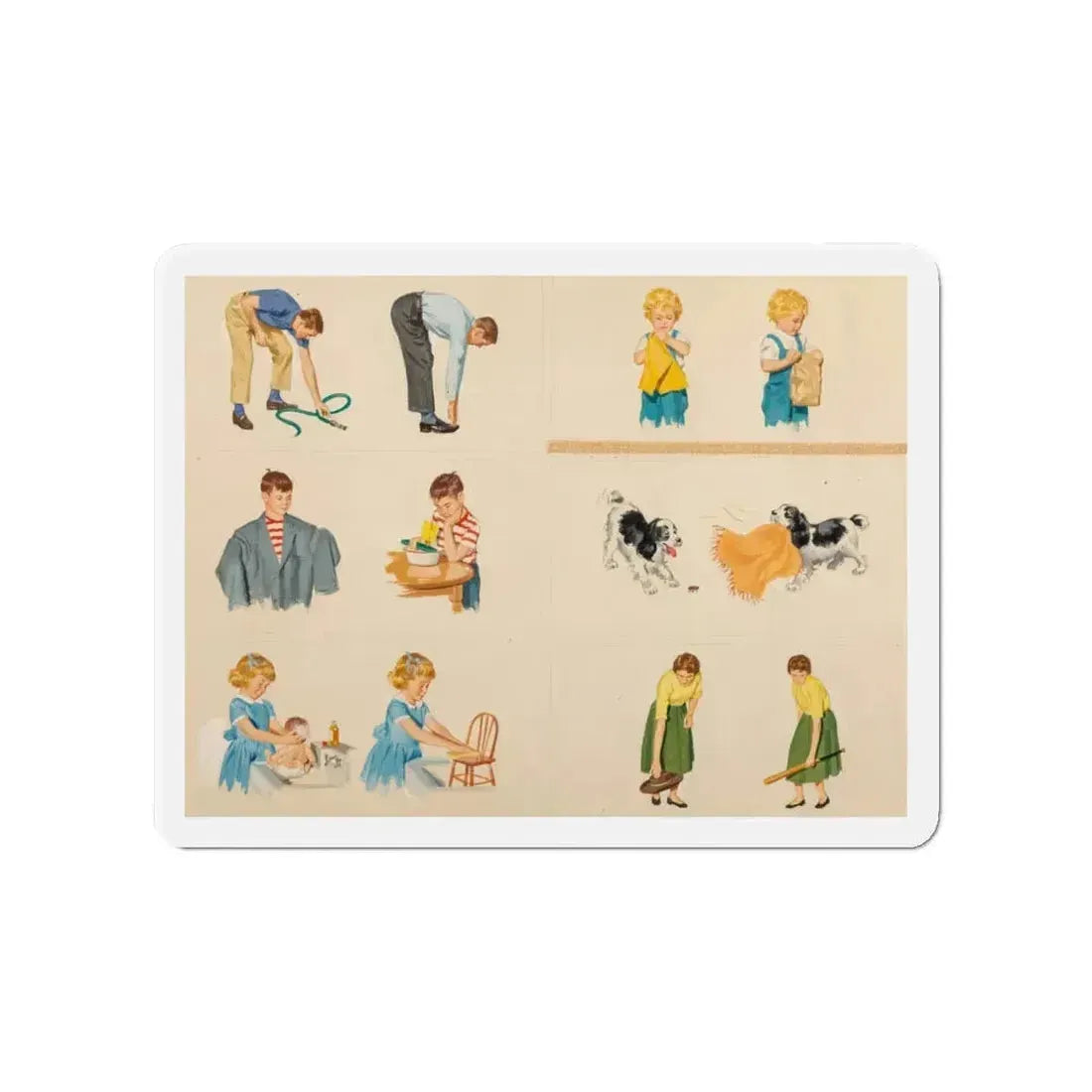 Fun at Home, Dick and Jane illustration (Magazine Illustration) Refrigerator Magnet 4 Inch Die-Cut - The Sticker Space
