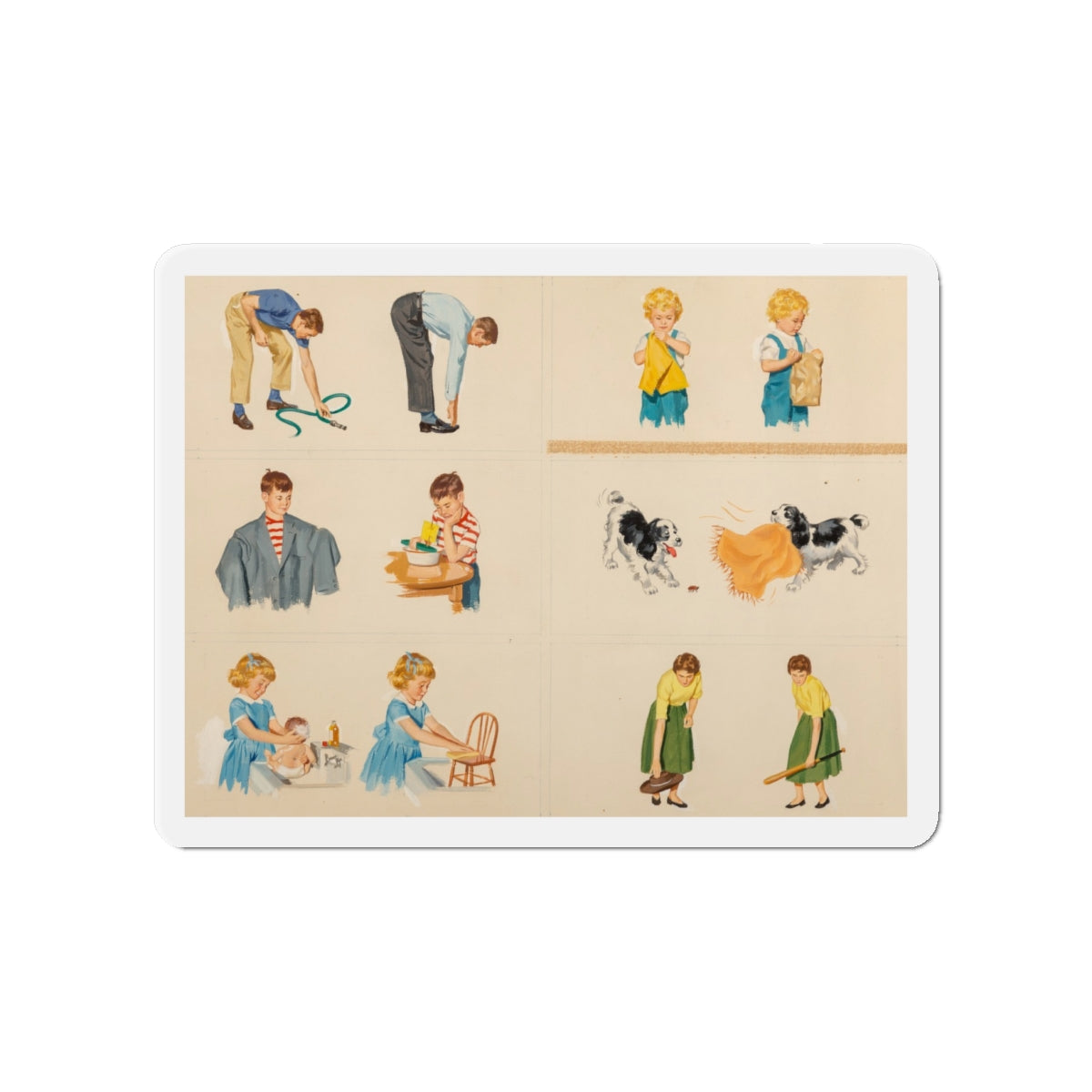 Fun at Home, Dick and Jane illustration (Magazine Illustration) Refrigerator Magnet-4" x 4"-The Sticker Space