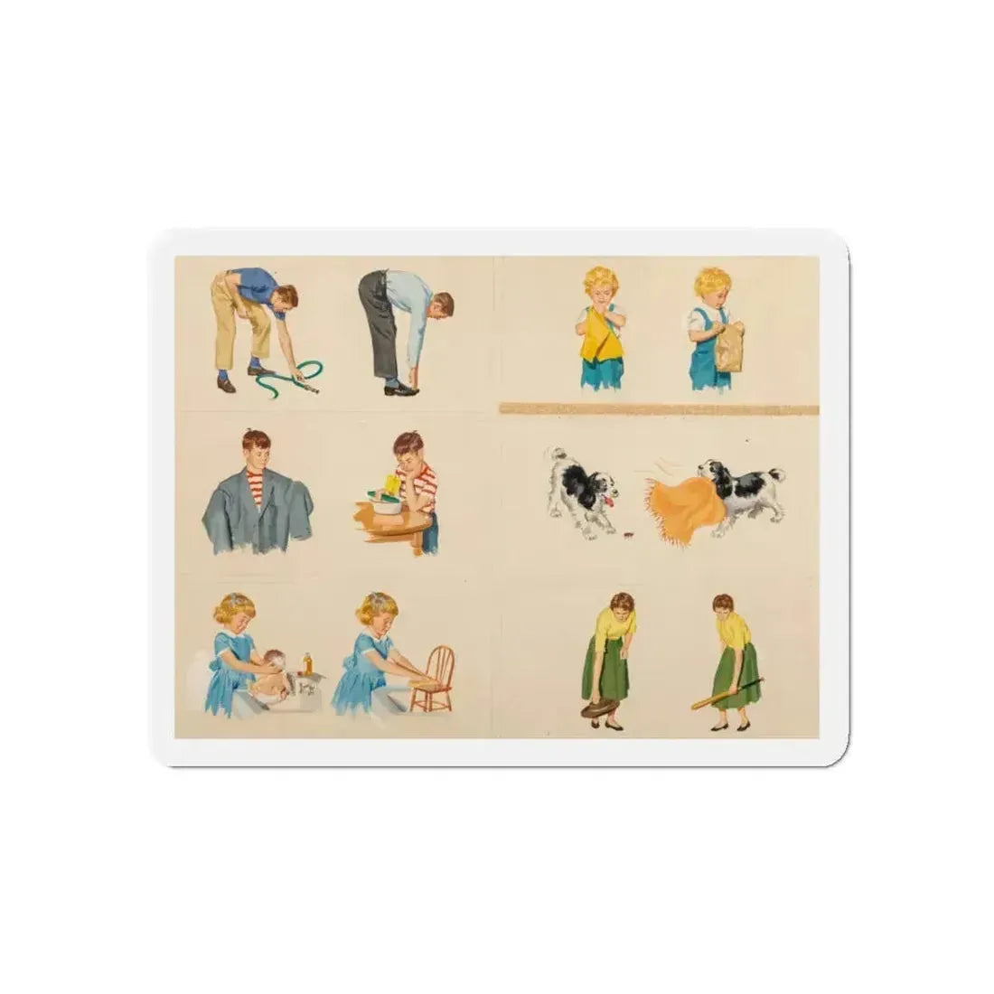 Fun at Home, Dick and Jane illustration (Magazine Illustration) Refrigerator Magnet 5 Inch Die-Cut - The Sticker Space