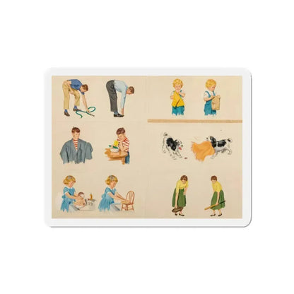 Fun at Home, Dick and Jane illustration (Magazine Illustration) Refrigerator Magnet 5 Inch Die-Cut - The Sticker Space