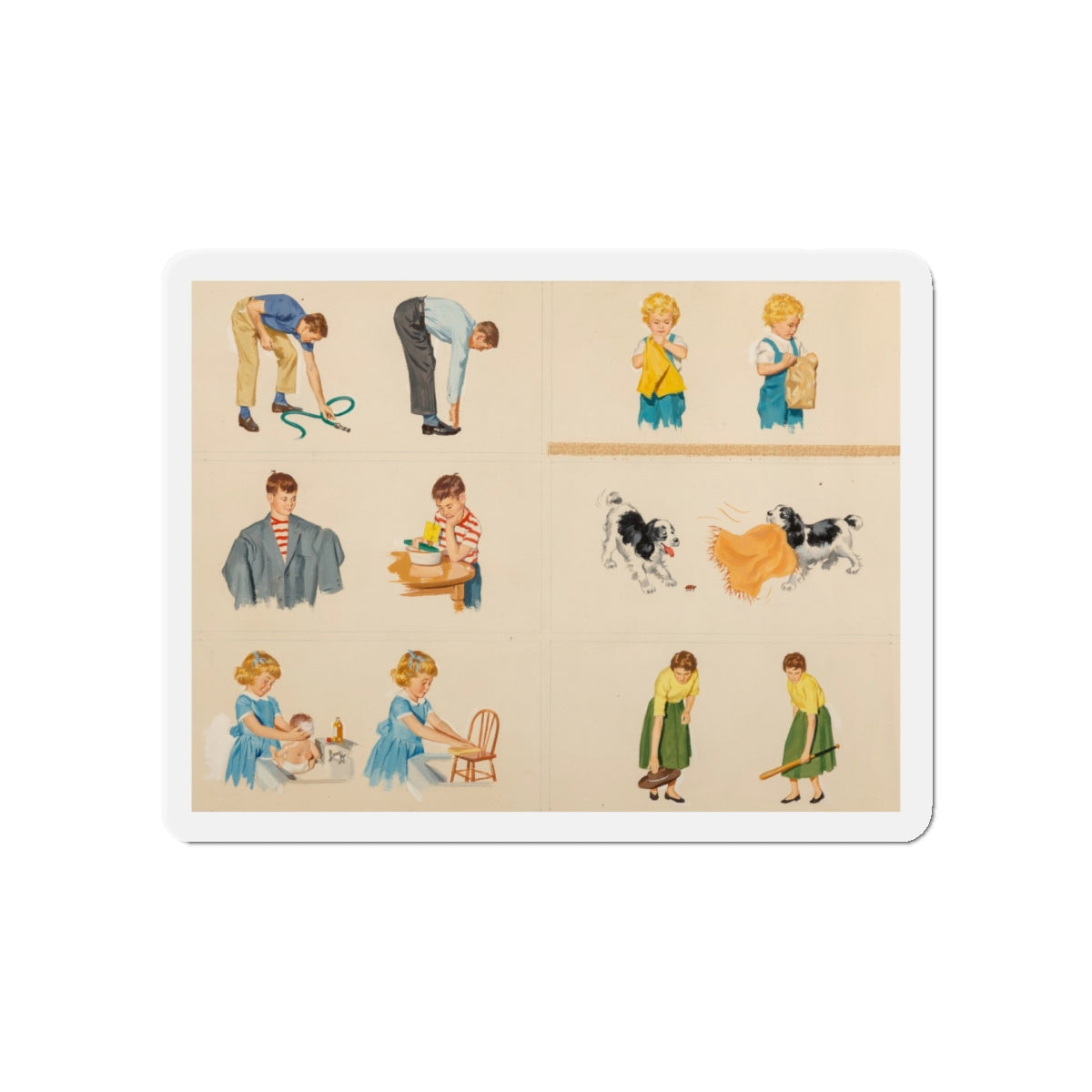 Fun at Home, Dick and Jane illustration (Magazine Illustration) Refrigerator Magnet-5" x 5"-The Sticker Space