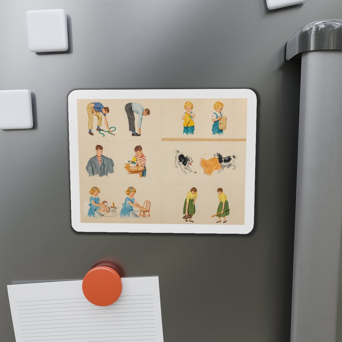 Fun at Home, Dick and Jane illustration (Magazine Illustration) Refrigerator Magnet-The Sticker Space