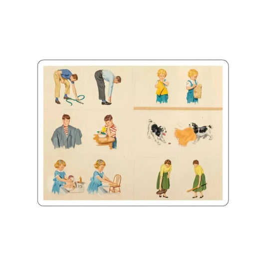 Fun at Home, Dick and Jane illustration (Magazine Illustration) STICKER Vinyl Die-Cut Decal White Die-Cut 2 Inch - The Sticker Space