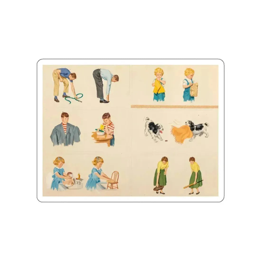 Fun at Home, Dick and Jane illustration (Magazine Illustration) STICKER Vinyl Die-Cut Decal White Die-Cut 3 Inch - The Sticker Space